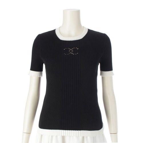 レオナールスポーツ ニットジャケット トリム 花柄 ロゴボタン New