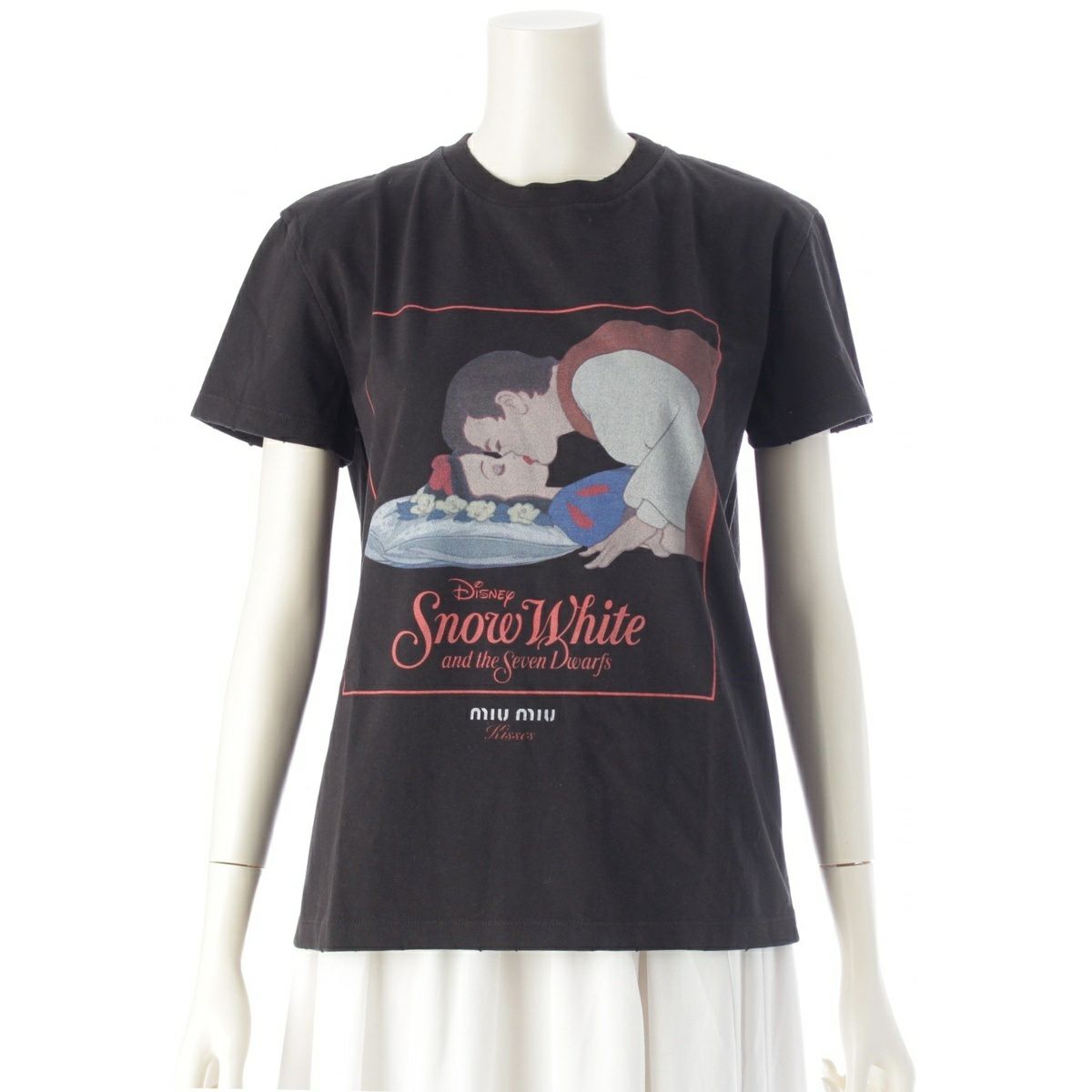 ミュウミュウ コットン KISSES 白雪姫 Tシャツ カットソー トップス MJN192 ブラック S