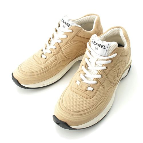 シャネル 24SS スウェード ココマーク ファブリック スニーカー G45077 ベージュ 39
