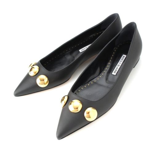 マノロブラニク レザー CHAPPAFLAT カーフレザー メタルボールデザイン フラット パンプス ブラック 23