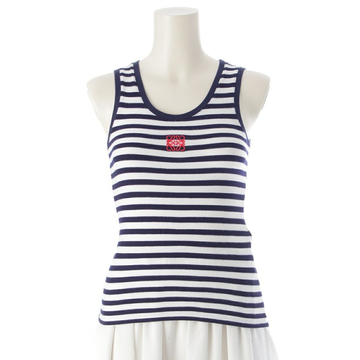 ロエベ レーヨン ポリエステル アナグラム ボーダー タンクトップ トップス S359Y23X89 ネイビー ホワイト XS