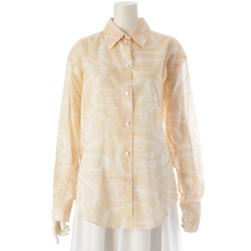 シャネル 25SS コットン ココビーチ フラワー ココマーク 長袖シャツ トップス P78615 ベージュ 36