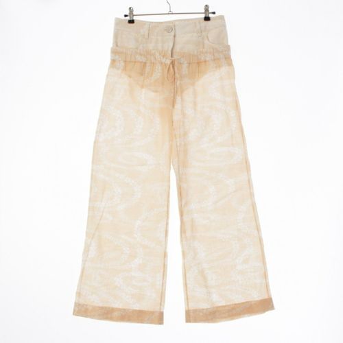 シャネル 25SS デニム切り替え ココビーチ フラワー ココマーク パンツ ボトムス P78578 ベージュ 34