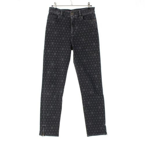 シャネル 2023 ココマーク ジャガード ドット ジーンズ デニムパンツ ボトムス P74514 ブラック 34