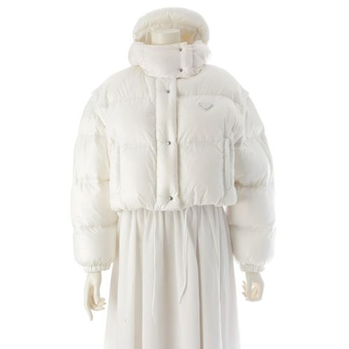 プラダ 23-24AW ナイロン コンバーチブル クロップド ダウンジャケット アウター ホワイト 36