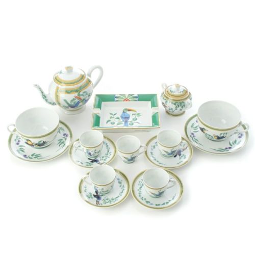 エルメス トゥカン ティーカップ ソーサー ポット トレイ 食器 カップ1点 6客セット ホワイト