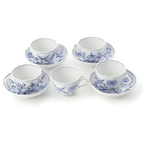 マイセン 陶器 ブルーオニオン カップ1点 4客セット 食器 ティー カップ＆ソーサー ホワイト マルチカラー