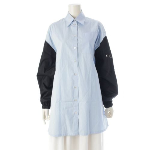 プラダ コットン リナイロン トライアングルロゴ 切替 長袖シャツ トップス P3H34 ブルー ブラック 36
