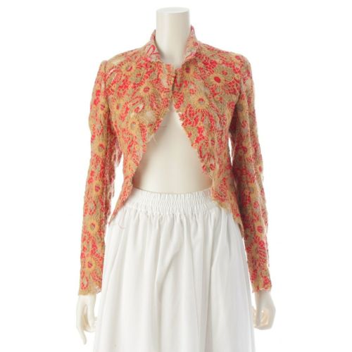 コムデギャルソン AD2003 コットン ウール 総刺繍 レース 燕尾 テーラードジャケット トップス GM-J009 ブラウン レッド S