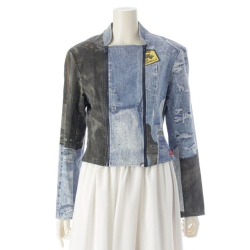 クリスチャンディオール 2001年 ガリアーノ期 転写プリント ダブルジップ デザイン ブルゾン ジャケット アウター 1A12021171 ブルー系 40