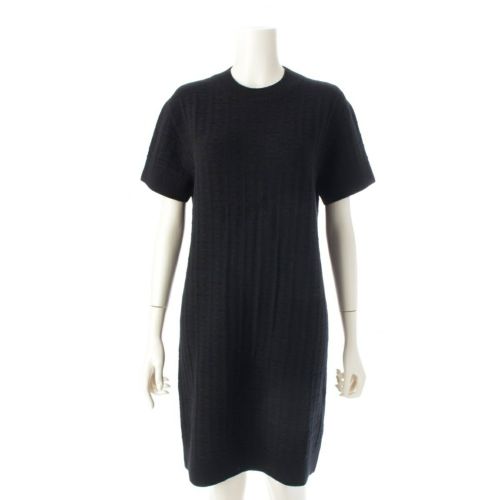 エルメス 23SS ウール Hロゴ ニット 半袖 ワンピース ドレス ブラック 36