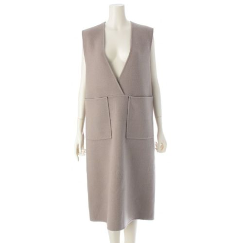 ドゥロワー ウール ロング ジレ ワンピース ケヌキ Vネック グレー 34