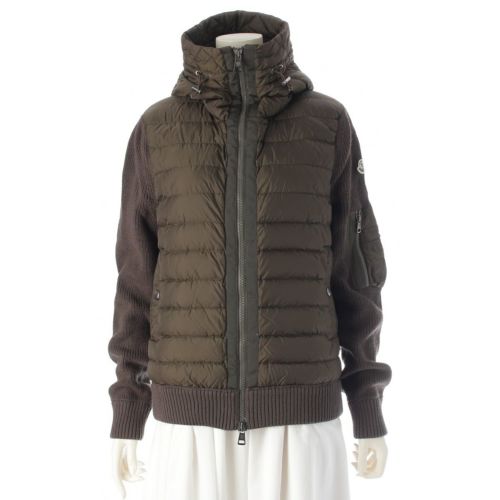 モンクレール 20AW CARDIGAN TRICOT ニット切替 フード付き ダウンジャケット ブルゾン F20919B50800 カーキ M
