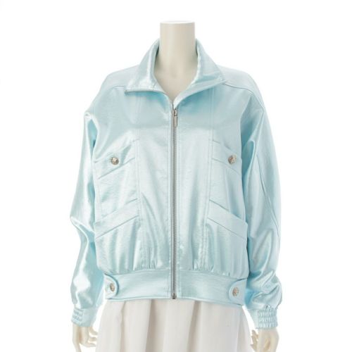 シャネル 2024 サテン ココマーク ラインストーン ブルゾン ボンバージャケット アウター P76407 ライトブルー 34