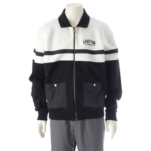 ルイヴィトン 2025 コットン ナイロン ロゴ ハイブリッド ジャージー ブルゾン アウター 1AHWAH ブラック×ホワイト L