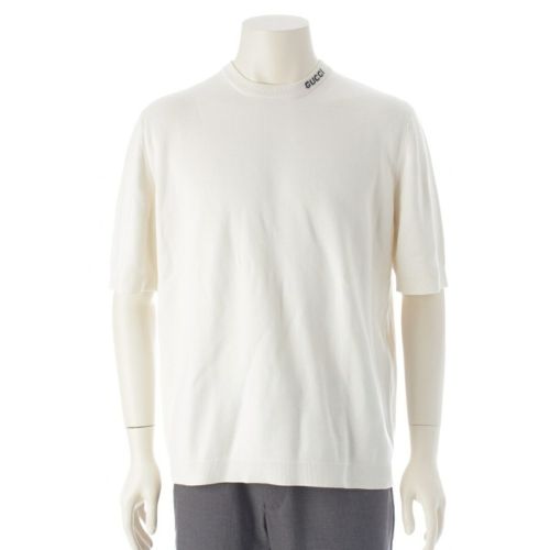 グッチ 24AW シルク コットン ロゴ刺繍 半袖 セーター ニット トップス 787736 ホワイト XL