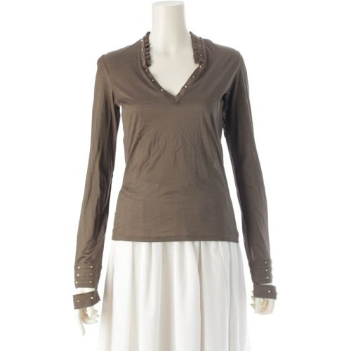 グッチ 2003年 コットン トムフォード期 スタッズ 長袖 カットソー トップス カーキグリーン S