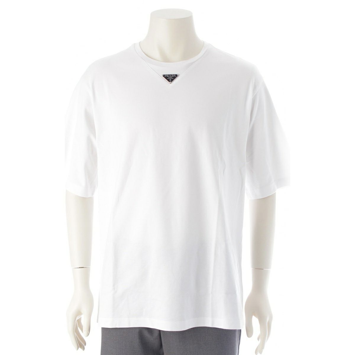 プラダ コットン トライアングルロゴ コットン クールネック 半袖Ｔシャツ UJN861 ホワイト M