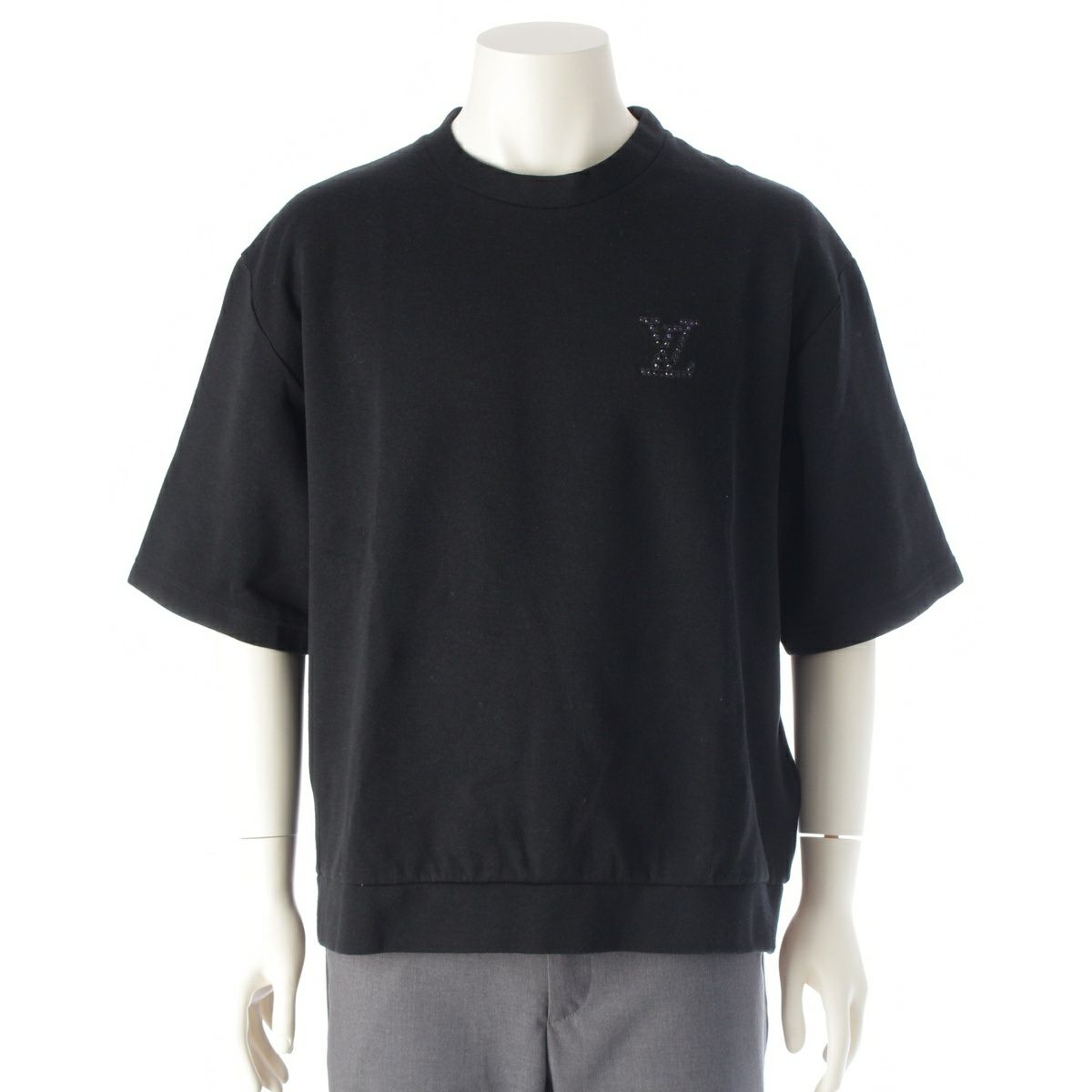 ルイヴィトン 2025 LVロゴ ラインストーン 半袖Ｔシャツ トップス ブラック L