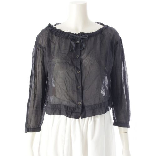 プラダ 90s コットン シアー プルオーバー ガーメントダイ ブラウス トップス ダークネイビー M