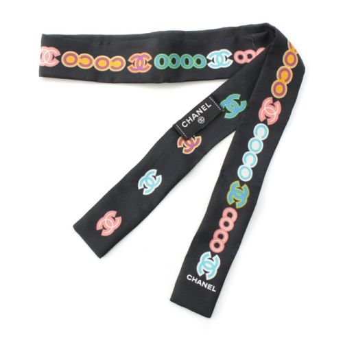 シャネル 23P シルク ヘアバンド ヘアアクセサリー スカーフ ブラック