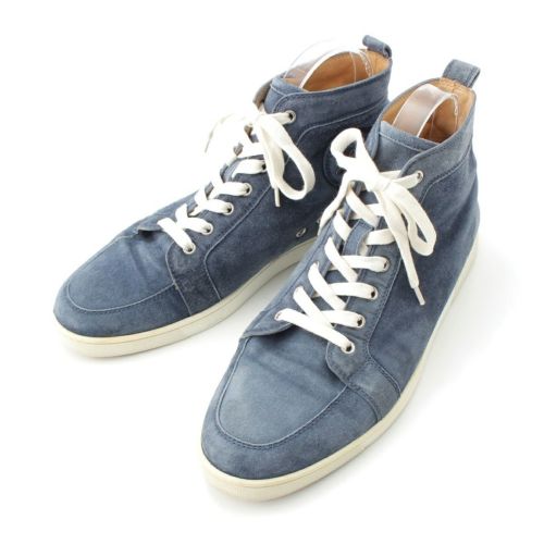 クリスチャンルブタン ルイス スエード ロゴ ハイカット スニーカー シューズ ブルー ホワイト 43