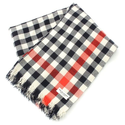 ローブドシャンブルコムデギャルソン チェック柄 大判 ストール ホワイト ネイビー