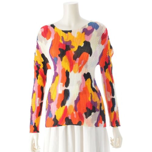 イッセイミヤケ プリーツ ロングスリーブ カットソー トップス マルチカラー M