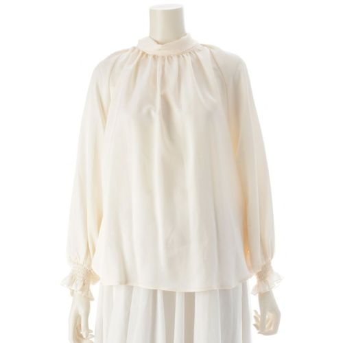 ドゥロワー シルク ボウタイ ギャザー シャツ ブラウス トップス 6521-299-1289 オフホワイト アイボリー 36