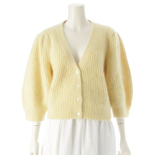 セリーヌ モヘア ボリュームスリーブ Vネック カーディガン ニット トップス イエロー M