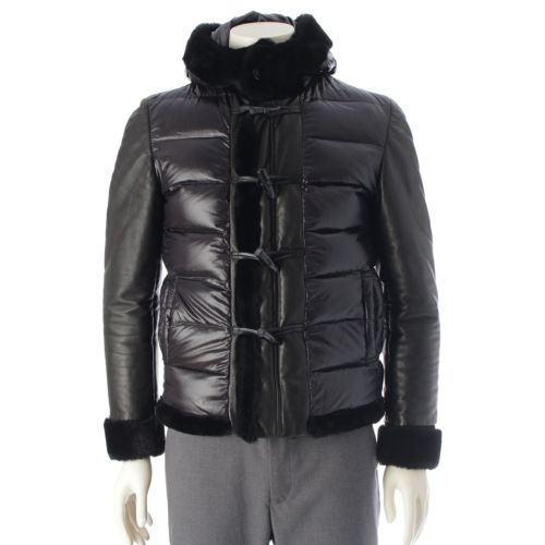 エンメティ FERNANDO フェルナンド ムートン ラムナッパレザー 切替 ダウンジャケット アウター ブラック 44