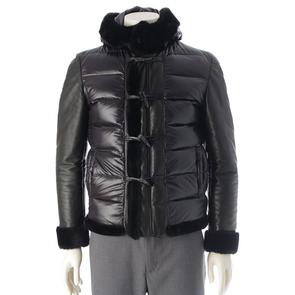 エンメティ FERNANDO フェルナンド ムートン ラムナッパレザー 切替 ダウンジャケット アウター ブラック 44
