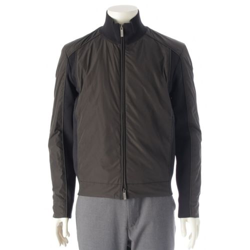 アルマーニコレッツォーニ ウォータープルーフ パディング リブニット 切替 ブルゾン アウター ブラック ダークブラウン 46