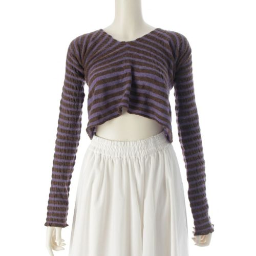 コムデギャルソン 94AW AD1994 縮絨 ウール 変形 ボーダー ニット セーター 長袖 トップス GN-040200 パープル ブラウン