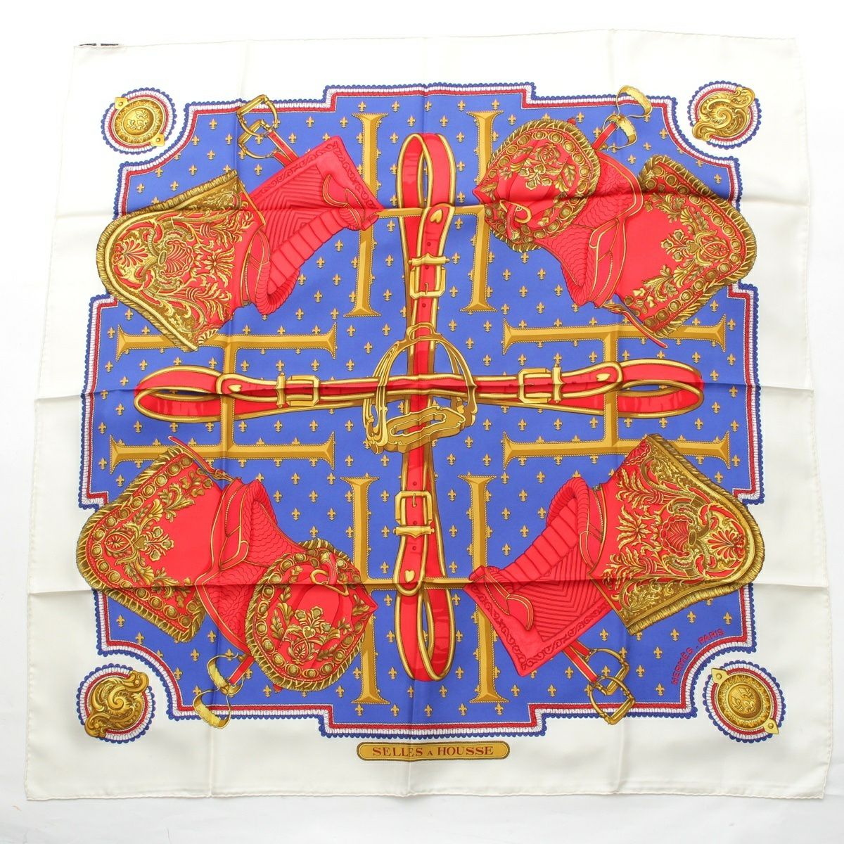 エルメス カレ90 SELLES A HOUSSE カバーへの腰かけ シルク スカーフ