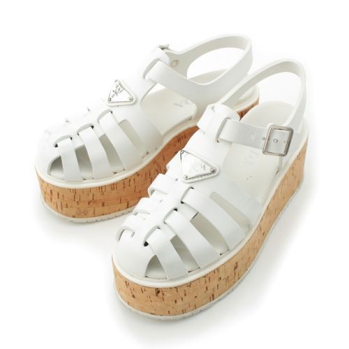 プラダ モノリス トライアングルロゴ サンダル ホワイト 37