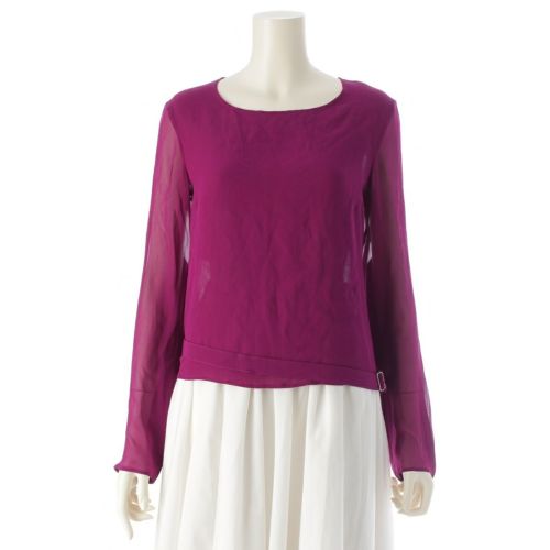 コスチュームナショナル シアー レザー切替 ブラウス トップス パープル 40