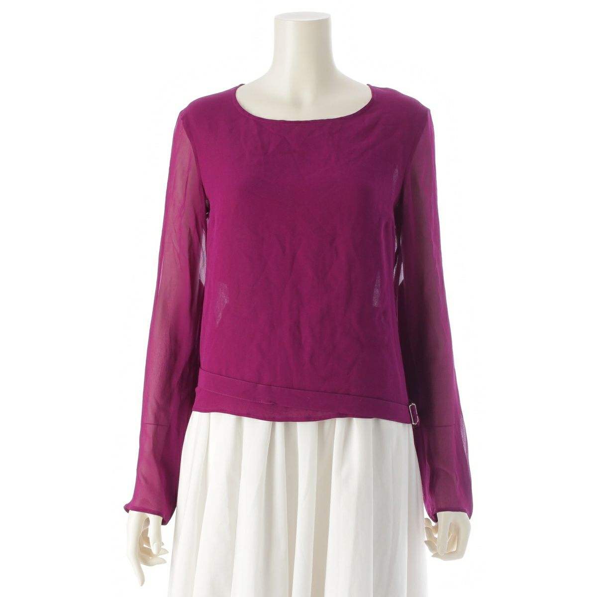 コスチュームナショナル シアー レザー切替 ブラウス トップス パープル 40