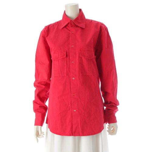 ジルサンダー コットン ラフシモンズ期 エポレットベルト 長袖シャツ レッド 39