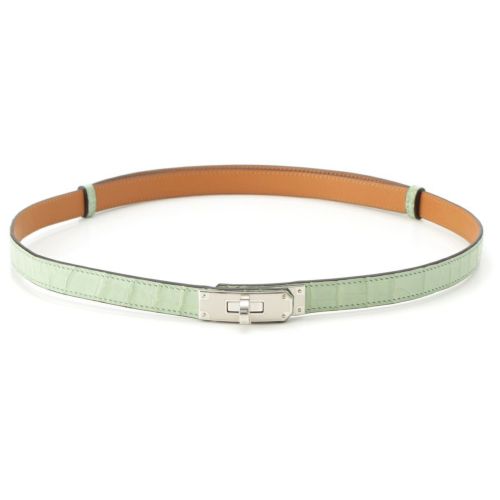 エルメス ケリーベルト18 クロコ アリゲーターマット B刻印 シルバー金具 ベルト ヴェールドー グリーン