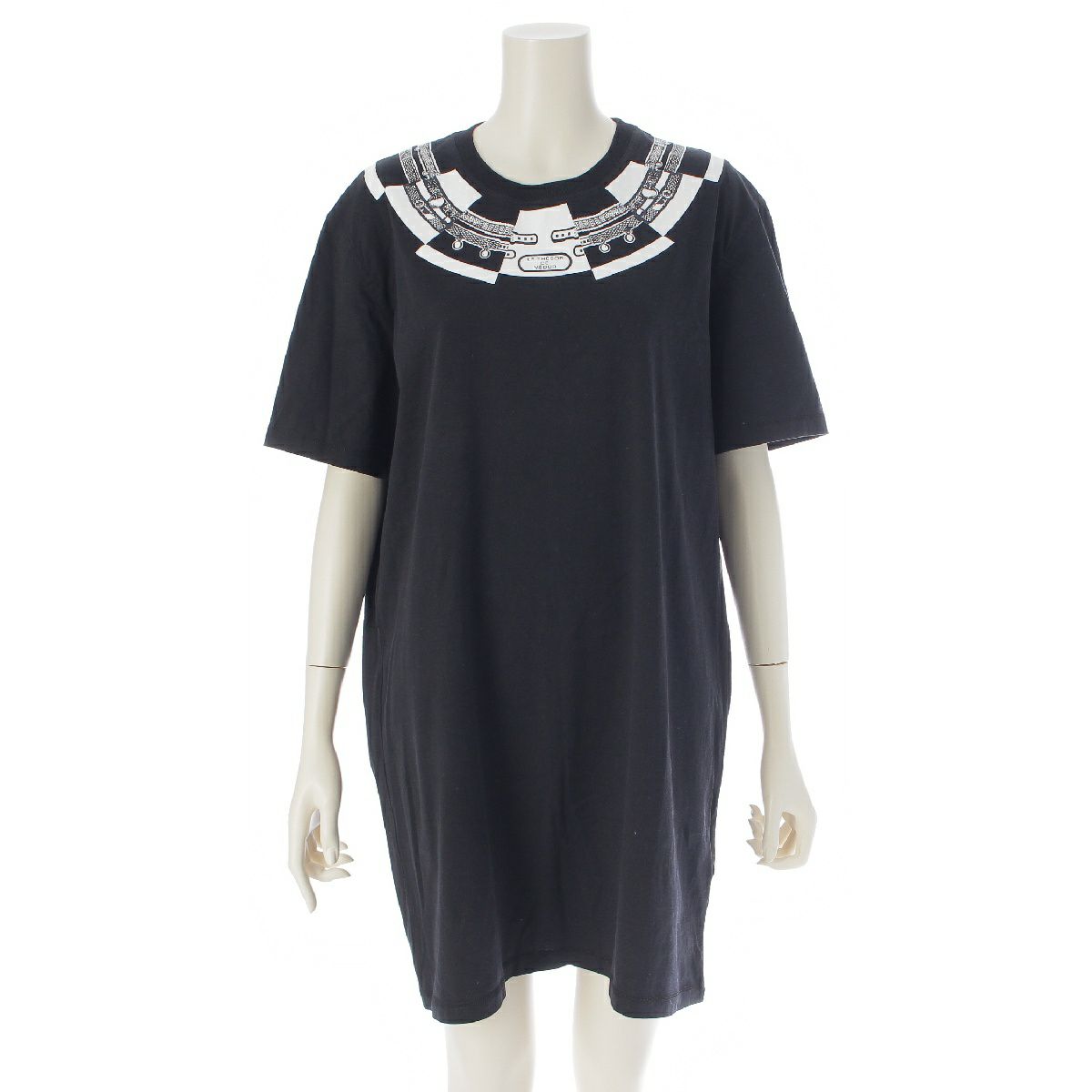 エルメス 22年 コットン Le Tresor de Medor 半袖 ワンピース ドレス ブラック 42