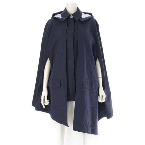 ロエベ 21SS アナグラムレザーパッチ 比翼ボタン 2way ポンチョ ベスト ジレ ケープ コート ジャケット S540Y02W02 ネイビー 34