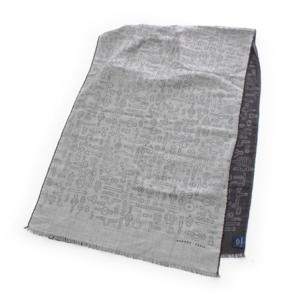 エルメス 23AW カシミヤ シルク 馬具柄 大判 ストール スカーフ マフラー ショール グレー