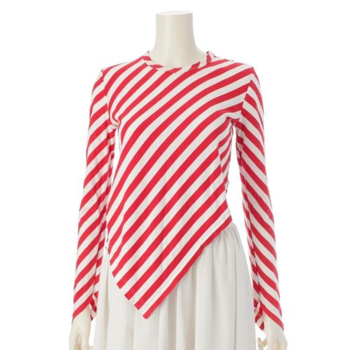 コムデギャルソン コムデギャルソン AD2010 11SS バイアス ボーダー 変形 長袖Ｔシャツ カットソー トップス ホワイト レッド XS