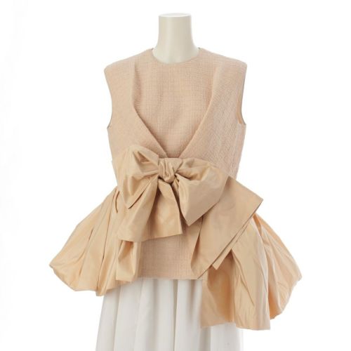 ドゥロワー 22SS シルクタフタ ツイード ノースリーブ チュニック ブラウス 6521-299-0998 ベージュ