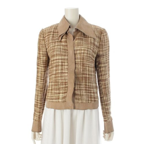 ドルチェアンドガッバーナ 00S アーカイブ レザー切替 レオパード テーラードジャケット イエロー ブラウン ベージュ系 44