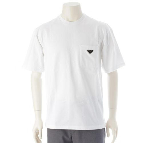 プラダ 24年 コットン トライアングルロゴ 半袖Ｔシャツ トップス 3515B ホワイト S