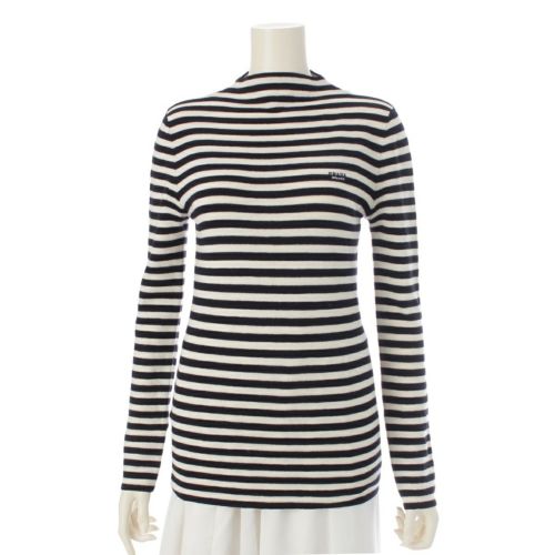 プラダ ロゴ ボーダー ハイネック ニット セーター トップス ブラック ホワイト