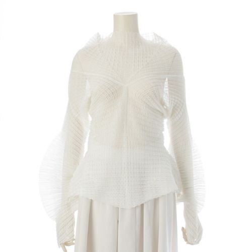 イッセイミヤケ メッシュ プリーツ 変形 デザイン カットソー トップス IM84-FJ915 ホワイト M