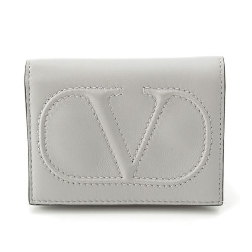 ヴァレンティノ レザー Vロゴ コンパクトウォレット 二つ折り財布 グレー